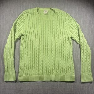 L.L. Bean Sweater Womens XL Green Cable Knit Crewneck Pullover Cotton Cozy